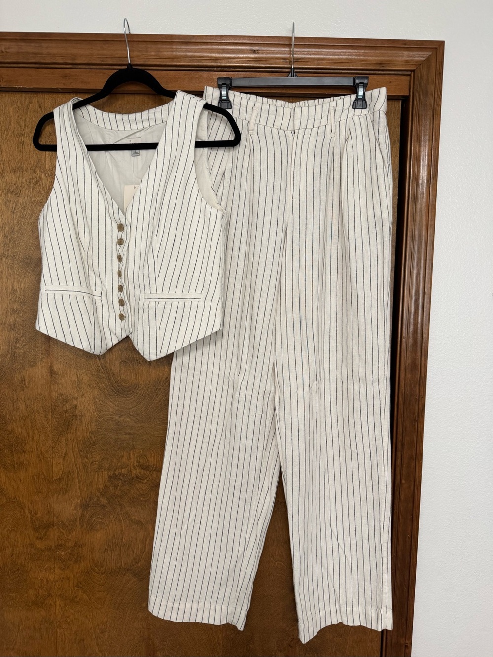 a new day Cream Pinstripe Wide-Leg Trousers with Matching Vest Set